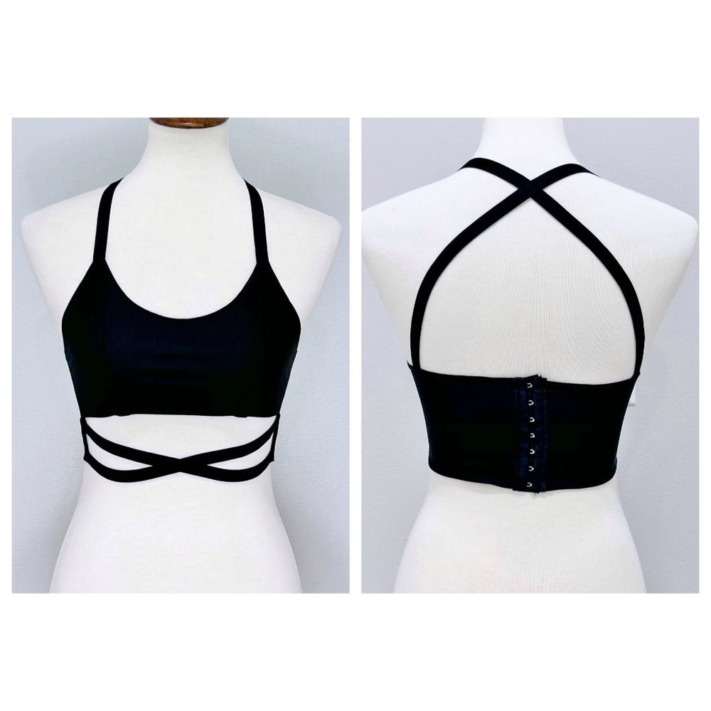 Black X Front Strappy Crop Top Women’s Size S